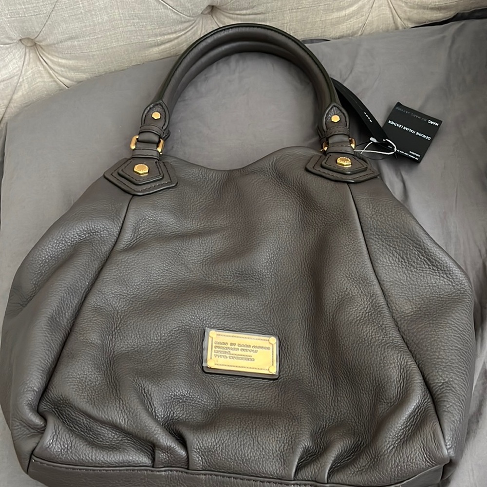 MARC JACOBS Grey Leather Top Handle Crossbody Women’s Workwear Satchel Tote